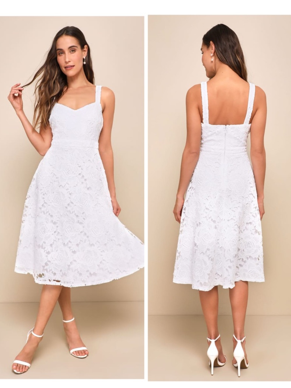 Lulus Divine Beauty White Lace Midi Dress With Pockets Size Small Bridal Beach